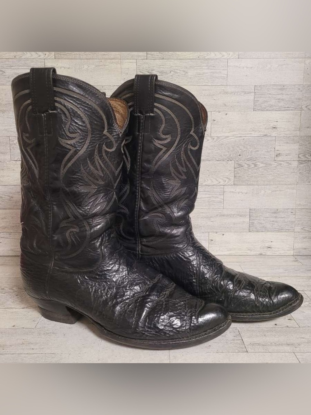 Men's Olathe Exotic Black Sharkskin Leather Handmade Cowboy Boots Size 14 E